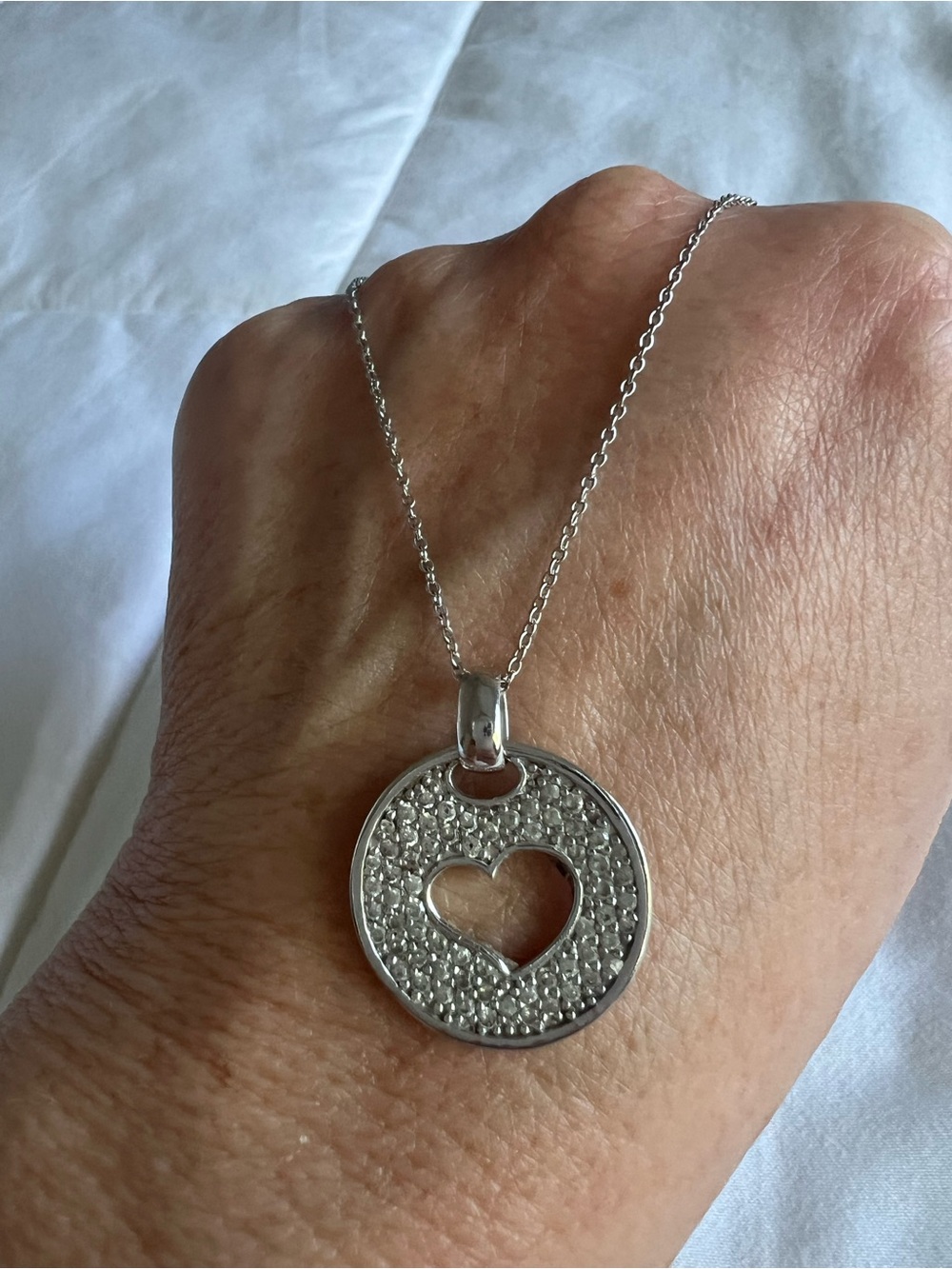 Sterling Silver Heart Cutout Pendant Necklace - Silver
